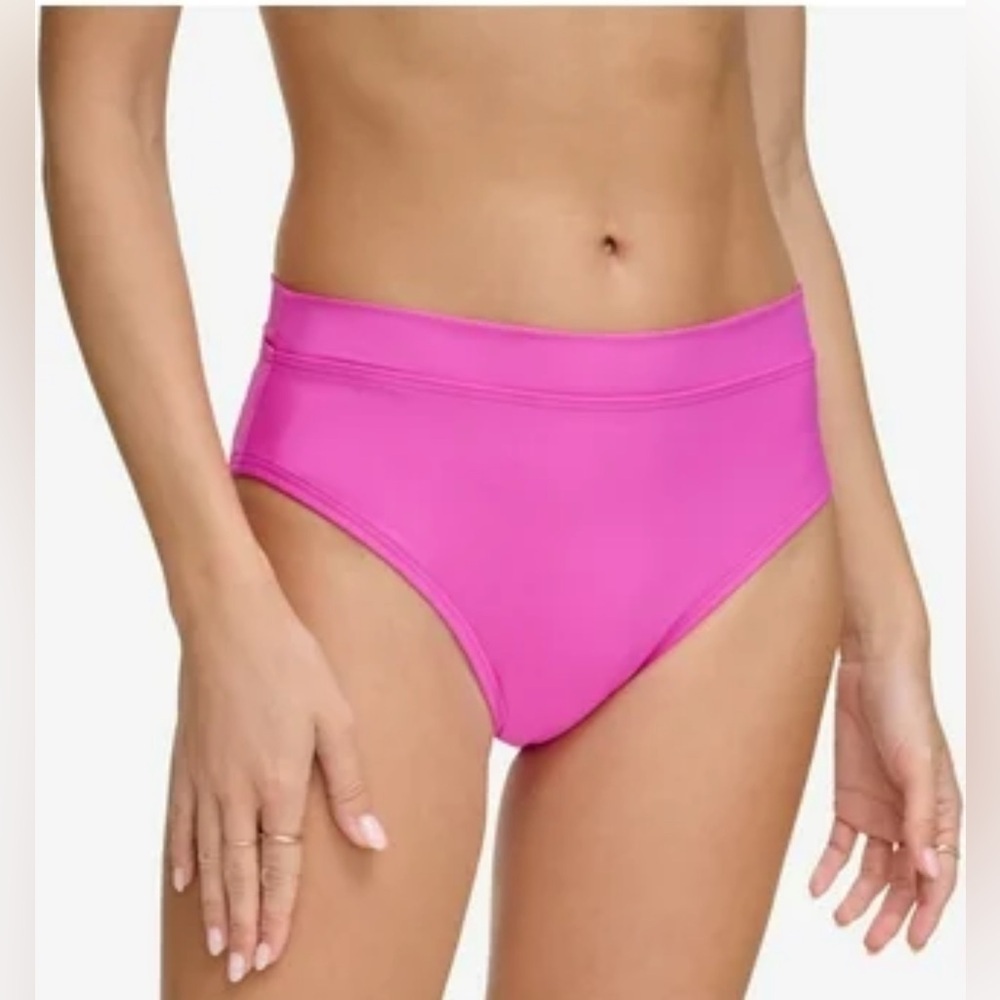 DKNY High-Waist Bikini Bottom Neon Pink | Size Large | NWT